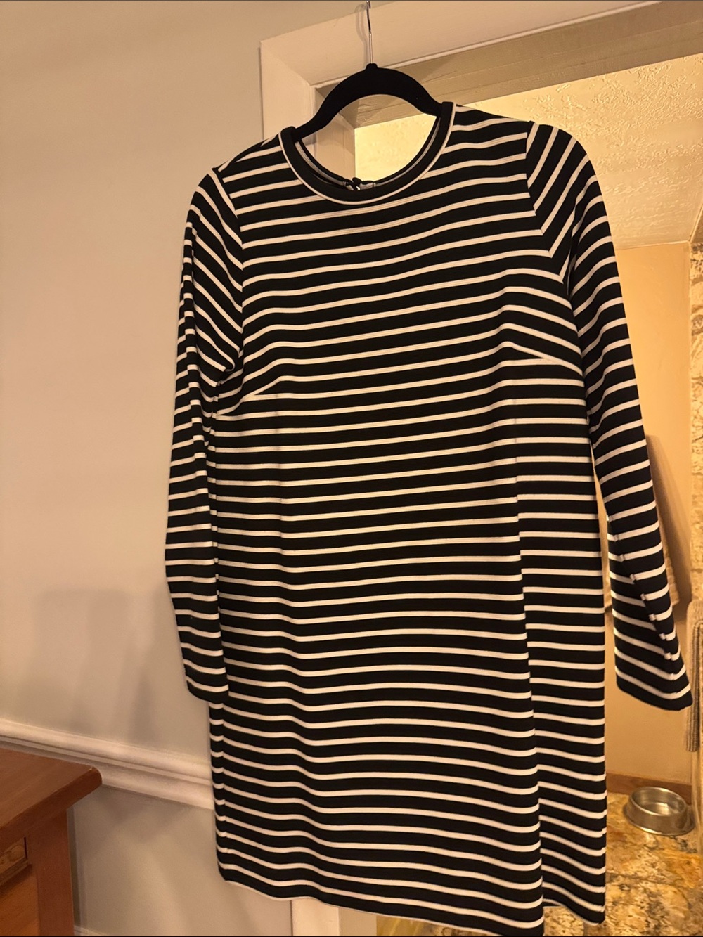 LOFT Black and White Striped Long Sleeve Dress